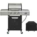 Propane Grill 3 Burner Barbecue Grill Stainless Steel Gas Grill with Side Burner and Cover for Outdoor BBQ, Camping