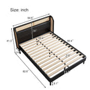 3 Pieces Modern Cannage Rattan Platform Queen Bed + Nightstandx2, Black