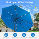 Solar LED Patio Umbrella With Crank Lift And Tilt, 8 Ribs, UV Resistant Canopy For Pool, Backyard & Patio (Without Base) - Blue