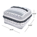 Karim - Faux Yarn Large Pouf, Durable - Ivory / Gray by HouseOfZazla