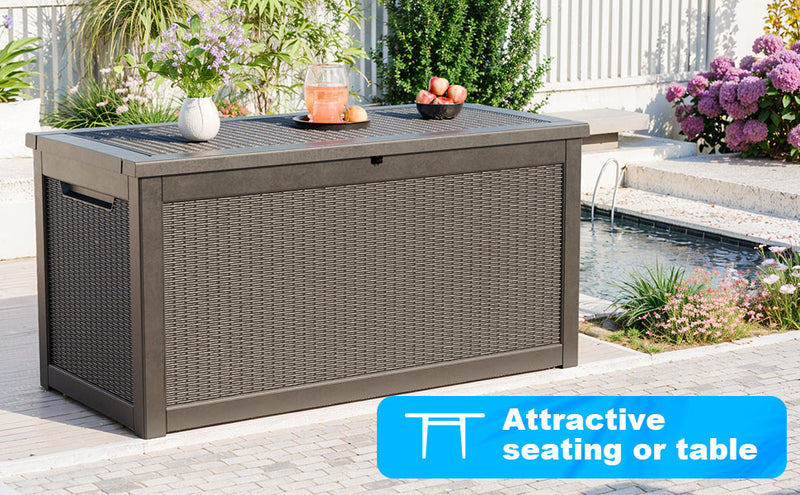 260 Gallon Deck Box, Waterproof Resin Large Outdoor Storgae Box for Patio Furniture, Patio Cushions, Gardening Tools, Pool and Sports Supplies, Lockable (Black)