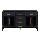 6-drawer and 2-Cabinet Retro Sideboard with Extra Large Storage Space, with Gold Handles and Solid Wood Legs, for Kitchen and Living Room (Black)