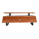 62 Inch Kate Acacia Wood TV Cabinet with Staggered 3 Tier Design and Sled Base, Brown and Black