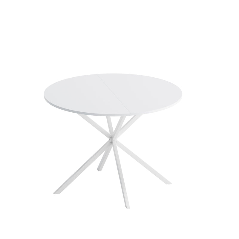 42.13" Modern Cross Leg Round Dining Table, White Top Occasional Table, Two Piece Removable Top, Matte Finish Iron Legs