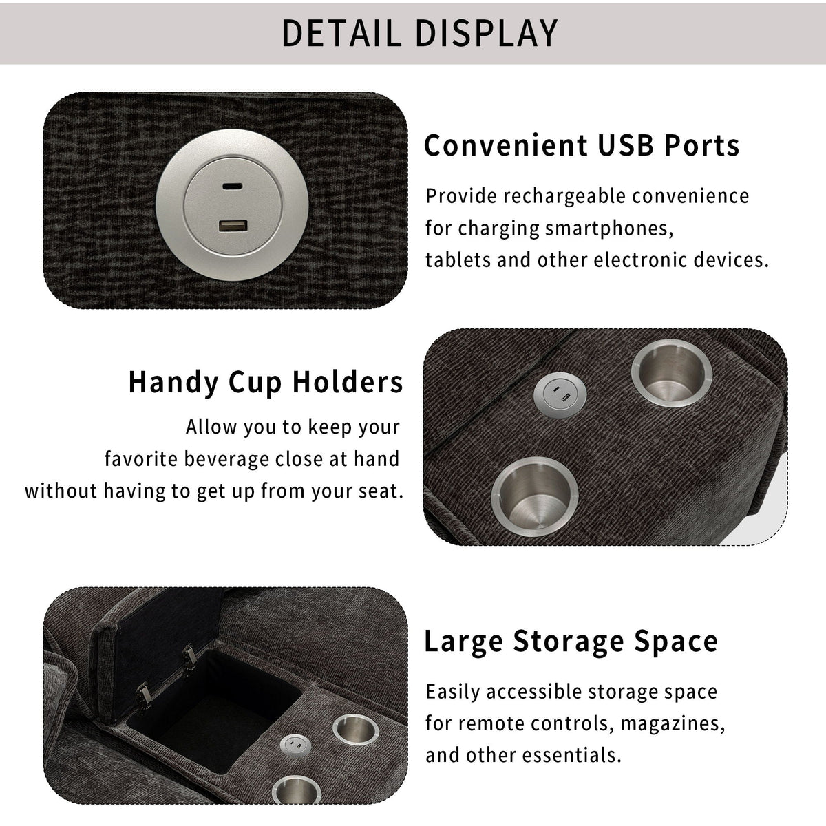 Modern Sectional Sofa With Removable Ottomans, USB Ports, photo 33 of 40