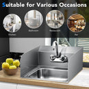 Stainless Steel Sink Wall Mount Hand Washing Sink with Faucet and Side Splash by LJGDeals