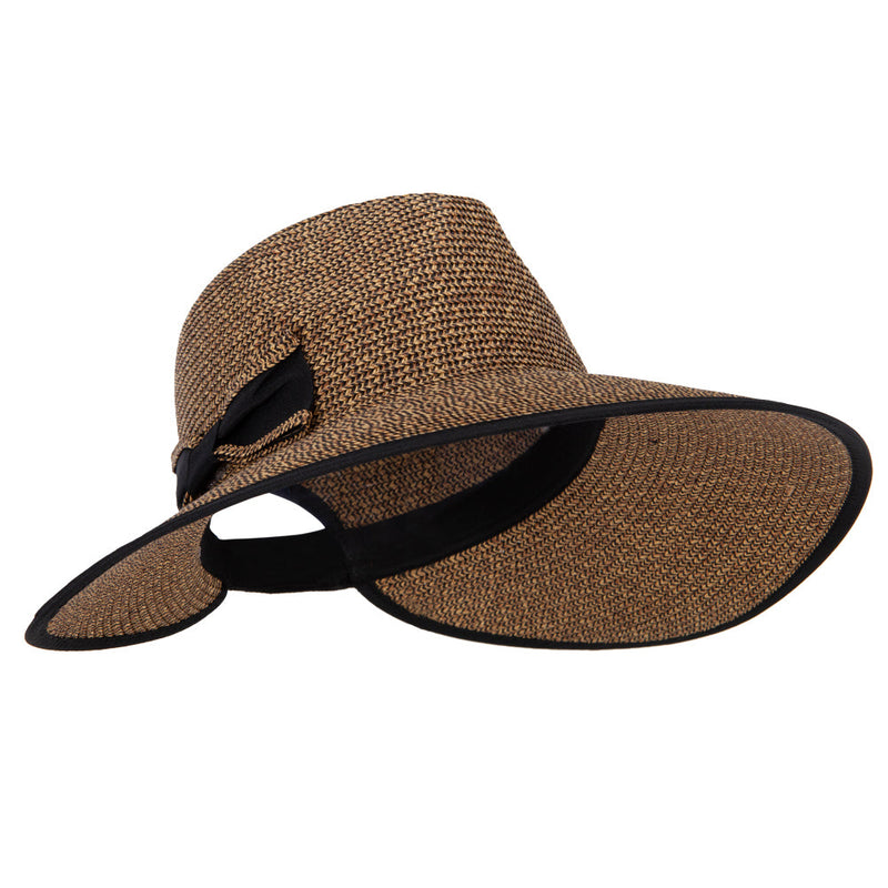 Women's Paper Braid Bow Accented Wide Split Brim Fedora Hat