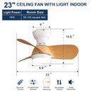 23" Bedroom Ceiling Fan With 3 Color Dimmable 3 ABS Blades Remote Control Dc Motor With 18W Led Light by Unique Piece Furniture