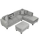 Modern Sectional Sofa With Storage Ottoman, L - Shape Couch With 2 Pillows And Cup Holders by HouseOfZazla