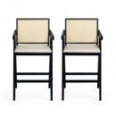 Woven Cane Plastic Backrest Bar Stool Foam Padded Fabric Seat & Durable Rubberwood Frame - Cream Gray