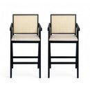 Woven Cane Plastic Backrest Bar Stool Foam Padded Fabric Seat & Durable Rubberwood Frame - Cream Gray