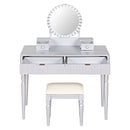 Luxury Vanity Desk With Round Mirror Height Adjustable Dressing Table Set Engineered Wood - Silver by HouseOfZazla