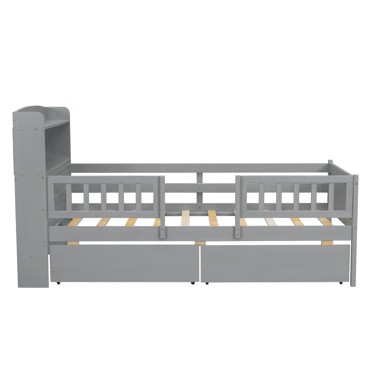 Platform Bed With LED Light, Multi Functional Headboard, Guardrail And 2 Drawers, photo 22 of 28