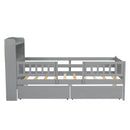 Platform Bed With LED Light, Multi Functional Headboard, Guardrail And 2 Drawers