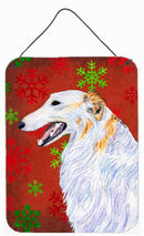 Borzoi Red and Green Snowflakes Holiday Christmas Wall or Door Hanging Prints