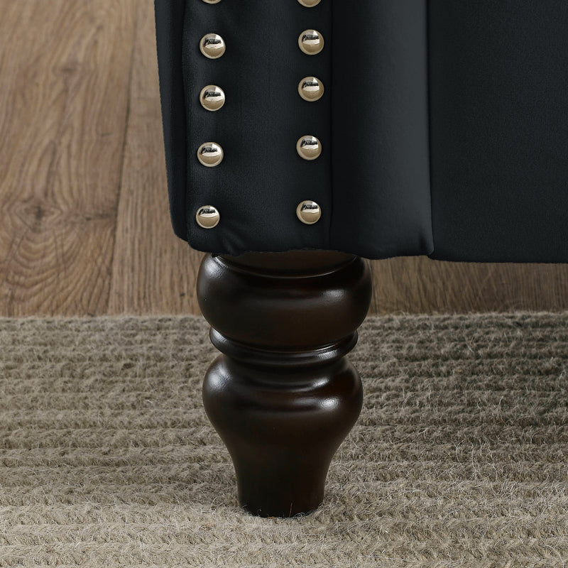 79" Chesterfield Sofa Black Velvet for Living Room, 3 Seater Sofa Tufted Couch with Rolled Arms and Nailhead for Living Room, Bedroom, Office, Apartment, 3S+2S