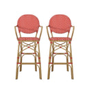 Outdoor Wicker and Aluminum French Barstools, Set of 2