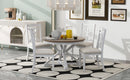 5-Piece Retro Functional Dining Table Set Extendable Round Table and 4 Upholstered Chairs for Dining Room and Living Room (Brown+Antique White)