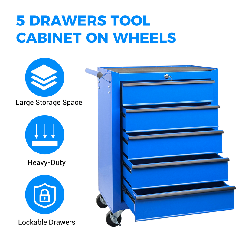 Rolling Metal Tool Chest with 5 Drawers, Blue, photo 4 of 10