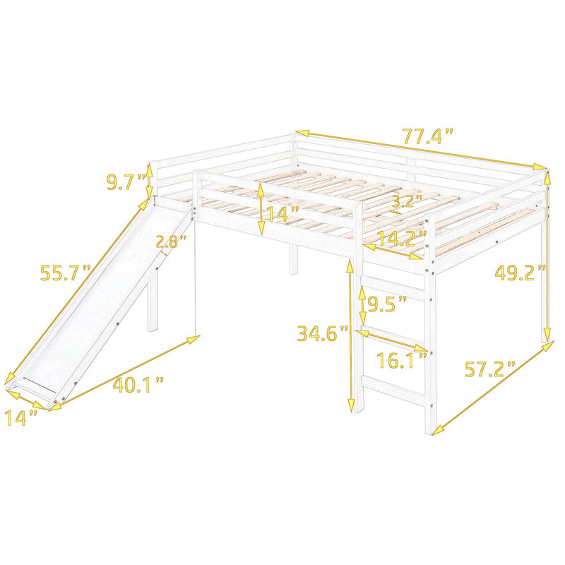 Full Loft Bed With Slide, Multifunctional Design - White, photo 8 of 14