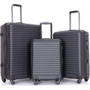 3 Piece Luggage Sets ABS Lightweight Suitcase with Two Hooks, Spinner Wheels, TSA Lock, (20/24/28) Black