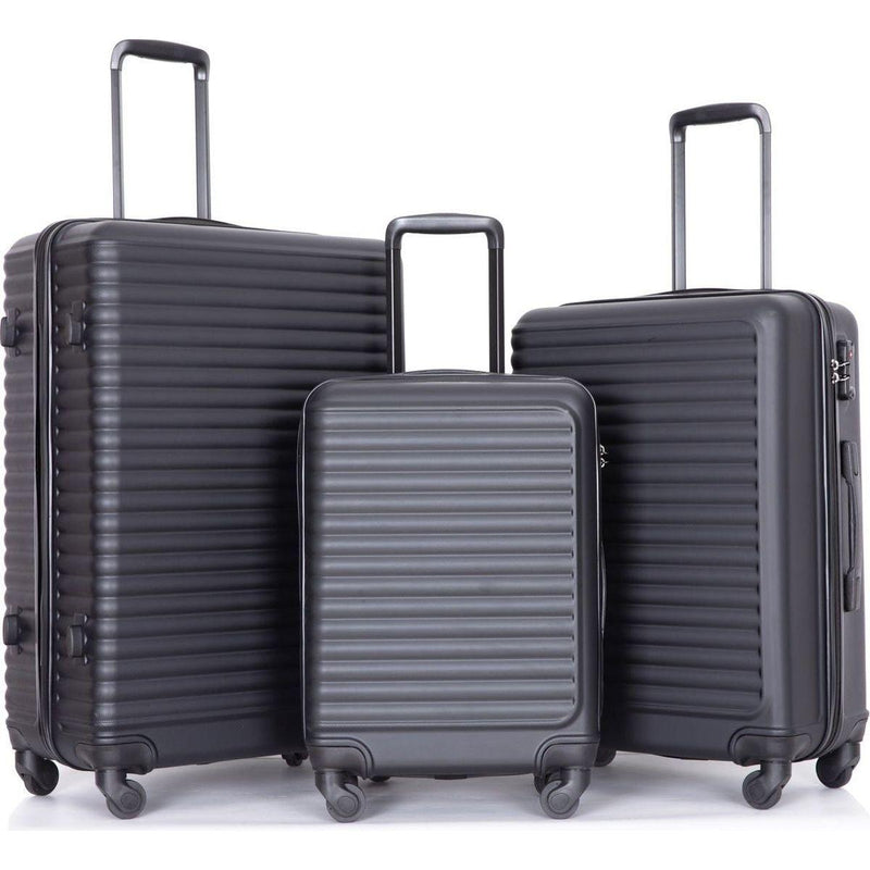 3 Piece Luggage Sets ABS Lightweight Suitcase with Two Hooks, Spinner Wheels, TSA Lock, (20/24/28) Black