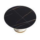 53.15" Modern Artificial Stone Round Carbon Steel Base Dining Table, Can Accommodate 6 People - Black / White by HouseOfZazla