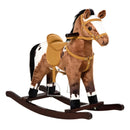 Qaba - Kids Metal Plush Ride-On Rocking Horse Chair Toy With Realistic Sounds - Dark Brown / White by HouseOfZazla