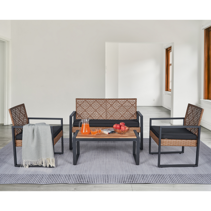 Walker Edison | Outdoor Wicker 4-Piece Patio Furniture Set