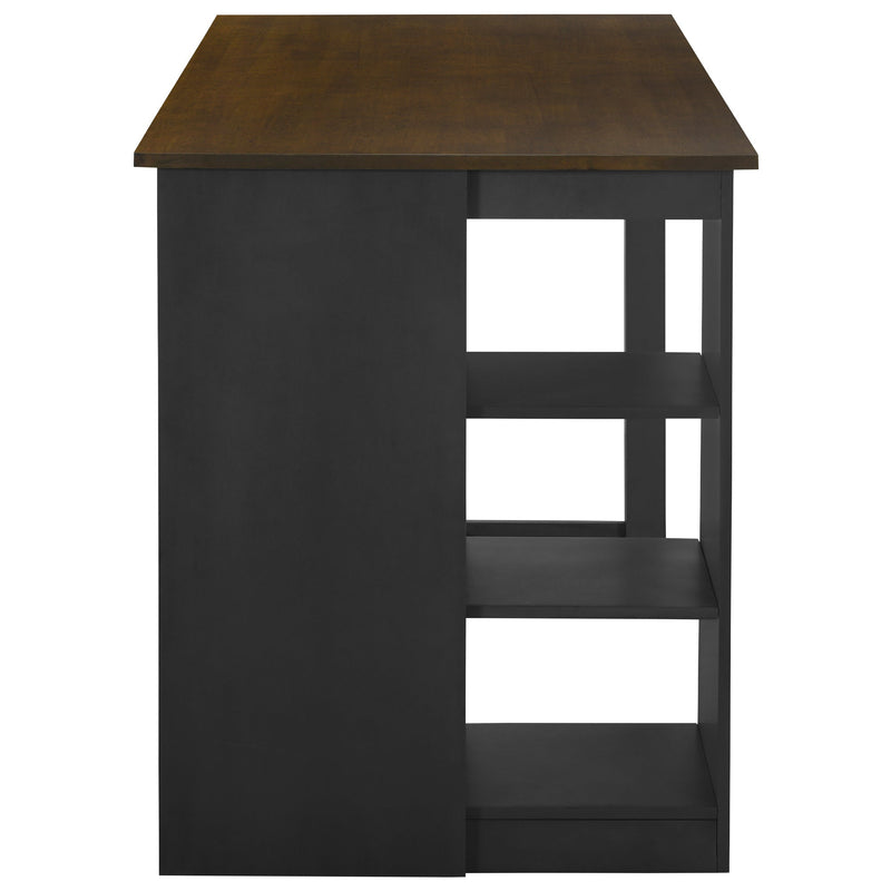 60"Lx30"W Solid Wood Farmhouse Counter Height Dining Table Set with 3-Tier Storage Shelves, Upholstered Dining Chairs for 4, 5-Piece, Gray