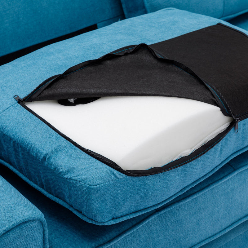 59.4" Loveseat Sofa with Pull-Out Bed Modern Upholstered Couch with Side Pocket for Living Room Office, Blue