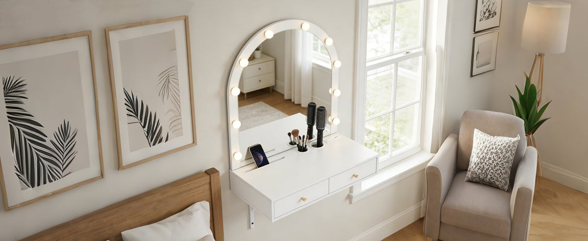Floating Makeup Vanity Desk with Mirror & 3-Color Lights, photo 8 of 10