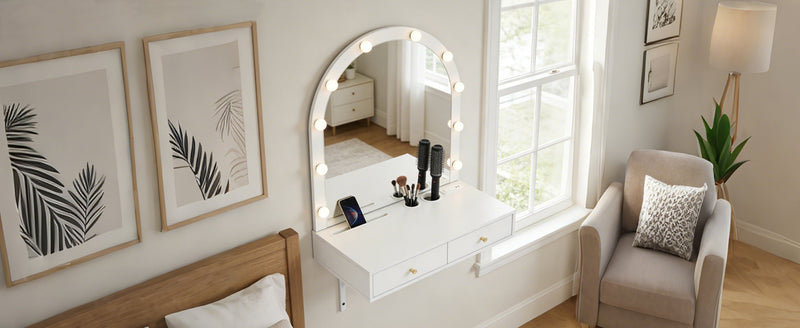 Floating Makeup Vanity Desk with Mirror & 3-Color Lights, photo 8 of 10