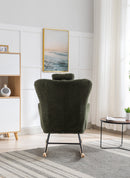 35.5 inch Rocking Chair, Soft Teddy Velvet Fabric Rocking Chair for Nursery, Comfy Wingback Glider Rocker with Safe Solid Wood Base for Living Room Bedroom Balcony (dark green)