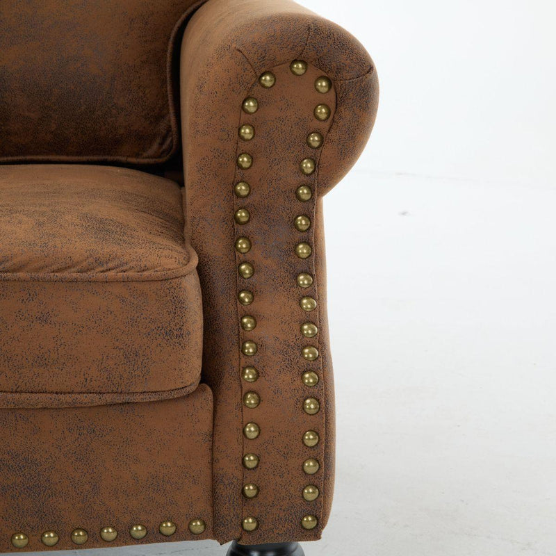 68 Inch Nailhead Trim Couches for Living Room, 22' Deep Seat Rolled Arm Sofa, Faux Leather Couch Upholstered SofaComfy Upholstered 2 Seater Sofa, w/Wooden Leg, Large Traditional Sofa for Bedroom