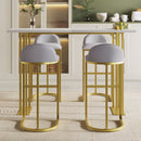 5 Pcs Bar Table and Chairs Set, Modern Gold White Table with 4 Velvet Cushion Bar Stools, Kitchen Counter High Top Table, Breakfast Table Set, Space Saving Table for Home & Kitchen, Gold Frame