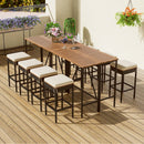 Outdoor Acacia Wood Bar Height Table And Eight Stools With Cushions by Unique Piece Furniture