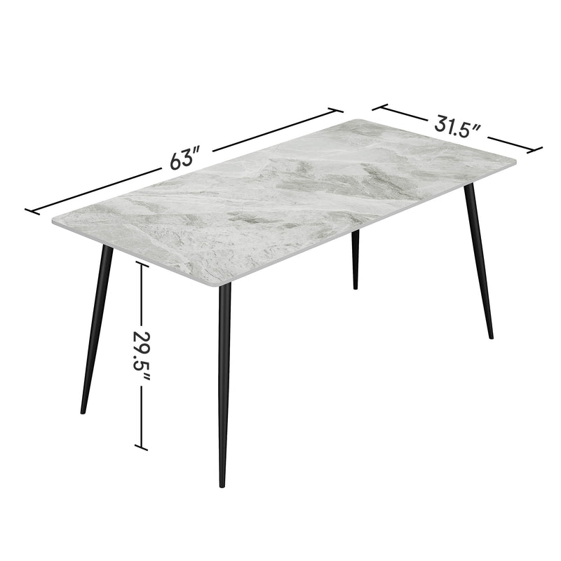Dining Table with Sintered Stone Tabletop and Metal Legs, 63' Rectangular Modern Kitchen & Dining Room Table With 4 Dining Chairs