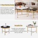Modern Round Nesting Coffee Table Set 2-Piece Black & White Sintered Stone Top Gold Base in 23.6"&17.7"