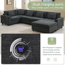 U Shaped Sectional Sofa 6 Seat Couch Set With Oversized Ottoman, Hidden Armrest Storage And Cup Holders USB Charging Ports Wide Seat Sofa by Unique Piece Furniture