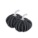 Set of 2, 7x7x7" Fabric Black Stripe Pumpkin Decor