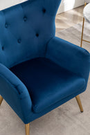 Sovarol - Velvet Button-Tufted Wing Back Accent Chair - Blue by HouseOfZazla