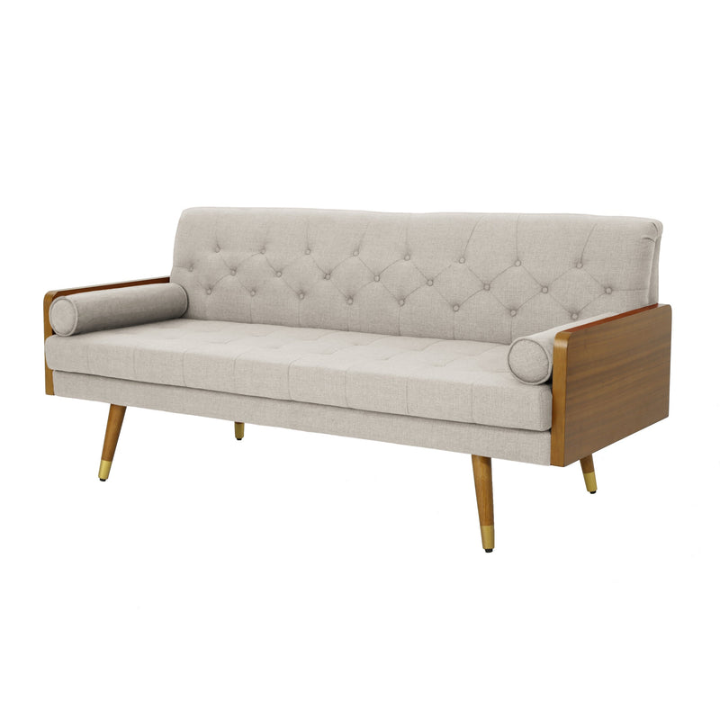 Walker Edison | Linen Aidan Sofa with Wood Accents