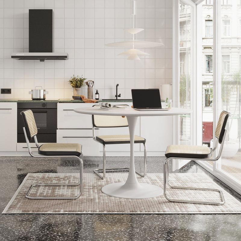 47.24"Modern Round Dining Table,Four Patchwork Tabletops with White Color Solid Wood Grain Table Top,Metal Base Dining Table, End Table Leisure Coffee Table