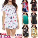 Women Summer Shirts Tops Loose Short Sleeve T Shirts Casual Floral Printed Button Shirts Blouse S-XXL