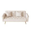 69.7 inch beige velvet nail head sofa bed with throw pillow