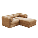 Modern Stylish Camel Chenille 2-Seater Sofa with Ottoman Storage and Cylindrical Backrest