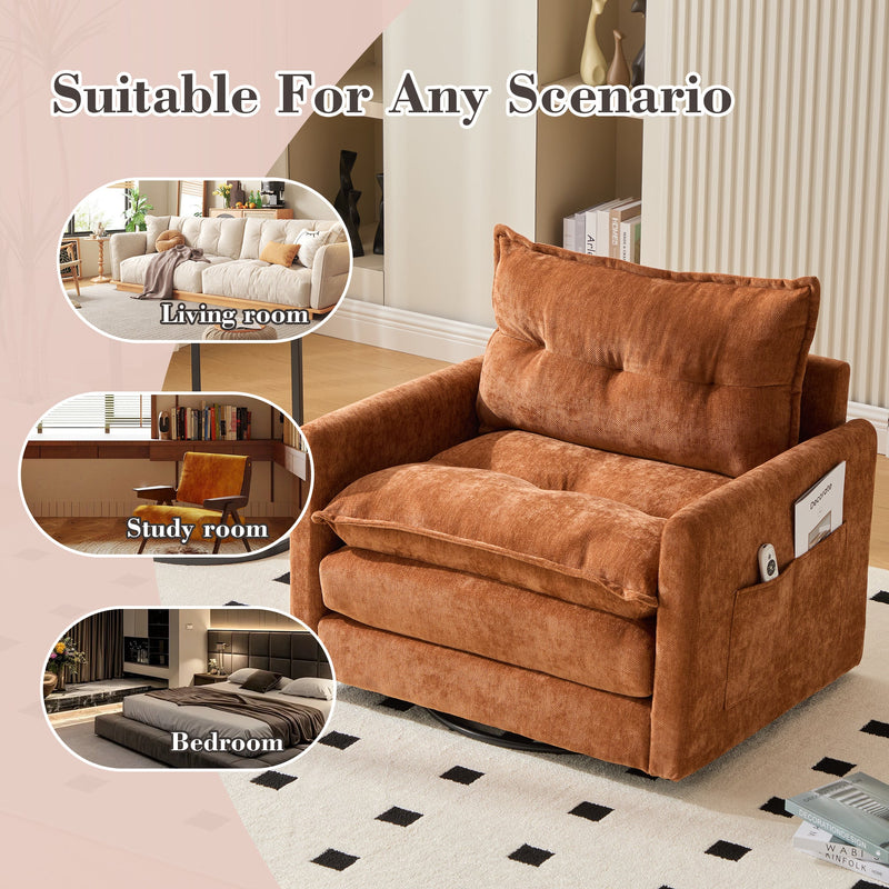 UNITED WE WIN Swivel Barrel Chair - Mid Century Modern Chair, Thick Padded Arm Chair with Solid Metal Base, Comfortable Single Sofa Chair, Swivel Accent Chair for Living Room Bedroom