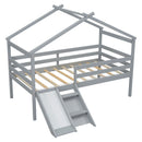 Low Loft House Bed With Slide, Ladder, Safety Guardrails, House Roof Frame by HouseOfZazla