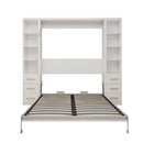 Queen Size Murphy Wall Bed With Side Storage Cabinets - White